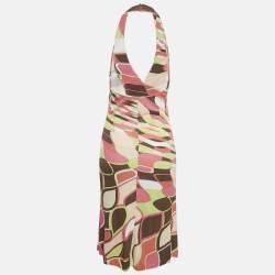 Pre Owned Emilio Pucci Multicolor Printed Jersey Halter Neck Short Dress S