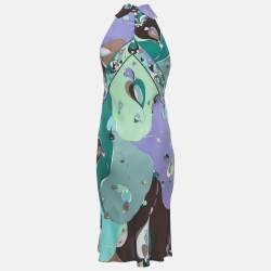 Pre Owned Emilio Pucci Firenze Multicolor Printed Satin Midi Dress S