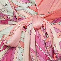 مملوكة مسبقًا فسـتان إيميليو بوتشي جيرسيه حرير مطبوع متعدد الألوان بخصر حزام ميدي مقاس متوسط