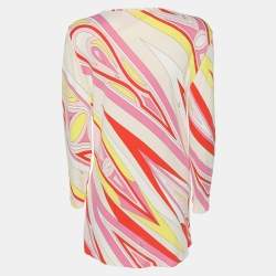 Pre Owned Emilio Pucci Multi Printed Stretch Knit Long Sleeve Top L