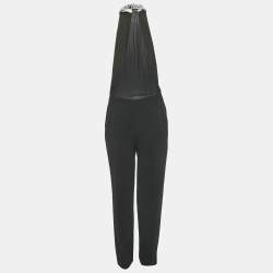 Pre Owned Emilio Pucci Black Wool Stud Detail Neck Sleeveless Jumpsuit M