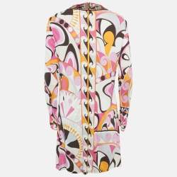 Pre Owned Emilio Pucci Multicolor Printed Jersey Embellished Collar Detail Short Dress L