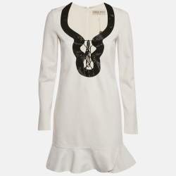 Pre Owned Emilio Pucci White Beaded Jersey Lace-Up Shift Dress S