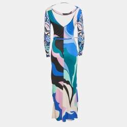 Pre Owned Emilio Pucci Multicolor Printed Jersey Maxi Dress S 