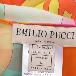Pre Owned Emilio Pucci Multicolor Printed Satin Draped Blouse S