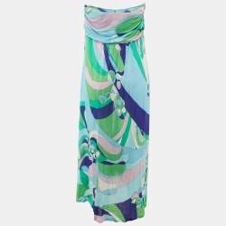 Pre Owned Emilio Pucci Multicolor Printed Jersey Strapless Cover Up Dress M