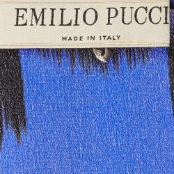 Pre Owned Emilio Pucci Blue Suzani Print Silk Long Sleeve Blouse XL