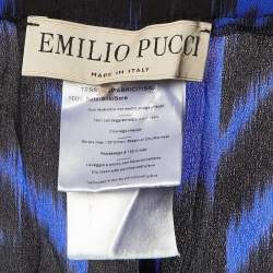 Pre Owned Emilio Pucci Blue Suzani Print Silk Elasticized Waist Trousers L