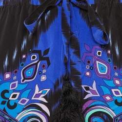 Pre Owned Emilio Pucci Blue Suzani Print Silk Elasticized Waist Trousers L