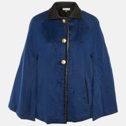 Pre Owned Emilio Pucci Blue Camel Hair Leather Trim Cape M