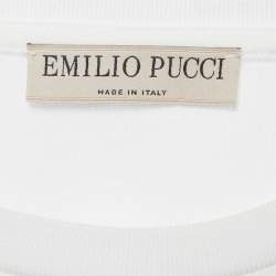 Pre Owned Emilio Pucci White Logo Applique Cotton T-Shirt L