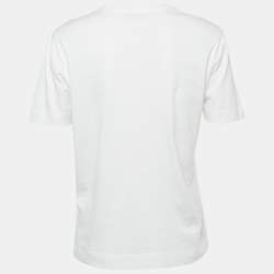 Pre Owned Emilio Pucci White Logo Applique Cotton T-Shirt L