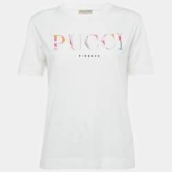 Pre Owned Emilio Pucci White Logo Applique Cotton T-Shirt L