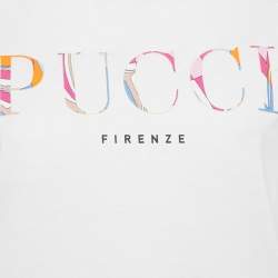 Pre Owned Emilio Pucci White Logo Applique Cotton T-Shirt L