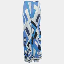 Pre Owned Emilio Pucci Blue Printed Jersey Maxi Dress L