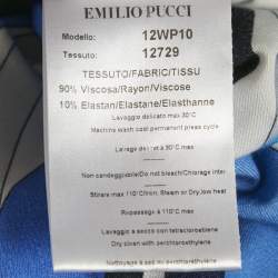 Pre Owned Emilio Pucci Blue Printed Jersey V-Neck Top M