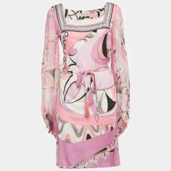 Pre Owned Emilio Pucci Pink Printed Silk Mini Dress M