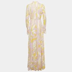 Pre Owned فستان إيميليو بوتشي جيرسي مطبوع وردي ماكسي مقاس متوسط