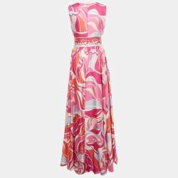 مملوكة مسبقًا فسستان إيميليو بوتشي حرير مطبوع وردي متوسط الطول واسع مقاس كبير (ميديوم)