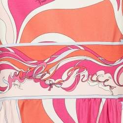 مملوكة مسبقًا فسستان إيميليو بوتشي حرير مطبوع وردي متوسط الطول واسع مقاس كبير (ميديوم)