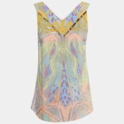 Pre Owned Emilio Pucci Multicolor Printed Silk Sleeveless Top S