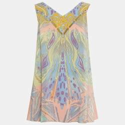 Pre Owned Emilio Pucci Multicolor Printed Silk Sleeveless Top S