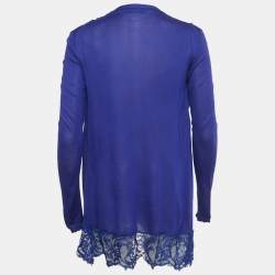Pre Owned Emilio Pucci Blue Lace Trim Knit Cardigan XS