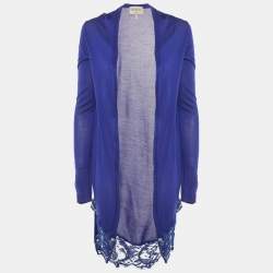 Pre Owned Emilio Pucci Blue Lace Trim Knit Cardigan XS