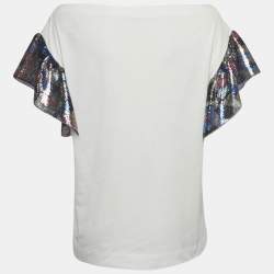 مملوكة مسبقًا Emilio Pucci White Sequin Detail Cotton T-Shirt S