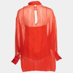 مملوكة مسبقًا Emilio Pucci Red Silk Neck Tie Detail Top S