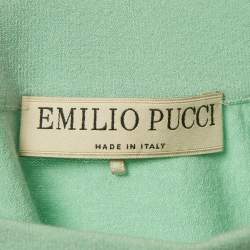 مملوكة مسبقًا Emilio Pucci Green Knit &Silk Printed Trim Detail Top M