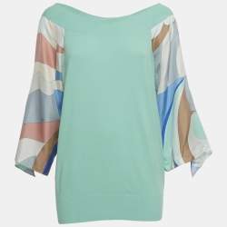 مملوكة مسبقًا توب إيميليو بوتشي حياكة خضراء بحافة حرير مطبوعة بالتفاصيل مقاس وسط