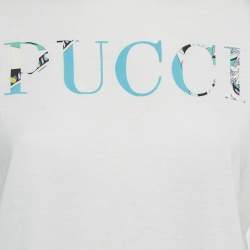 مملوكة مسبقًا Emilio Pucci White Logo Print Cotton T-Shirt S
