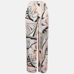Pre Owned Emilio Pucci Multicolor Print Silk Trousers M