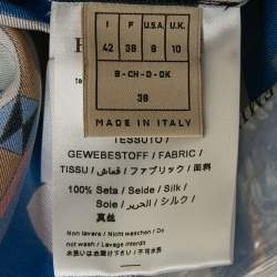 مملوكة مسبقًا فستان قميص إيميليو بوتشي حرير بطبعة والي زرقاء بحزام متوسط