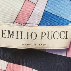 مملوكة مسبقًا فستان قميص إيميليو بوتشي حرير بطبعة والي زرقاء بحزام متوسط