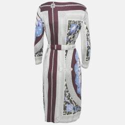 Pre Owned Emilio Pucci Burgundy/Blue Printed Jersey Short Dress M