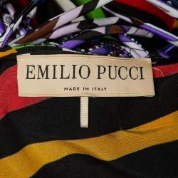 Pre Owned Emilio Pucci Multicolor Printed Silk Fringe Detail Kaftan Dress One Size  