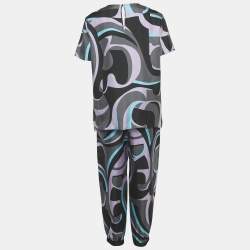 Pre Owned Emilio Pucci Multicolor Patterned Silk Top & Joggers M