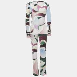 Pre Owned طقم بلوزة وبنطلون حرير بنقشة متعددة الألوان إميليو بوتشي مقاس وسط