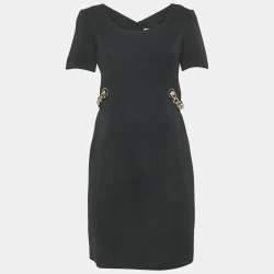 مملوكة مسبقًا Emilio Pucci Black Crepe Ribbon Details Mini Dress M