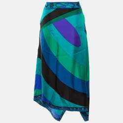 Pre Owned Emilio Pucci Multicolor Printed Silk Midi Skirt M