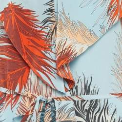 Pre Owned Emilio Pucci Blue Feather Print Silk Ruffle Midi Dress M