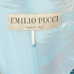 Pre Owned Emilio Pucci Blue Feather Print Silk Ruffle Midi Dress M