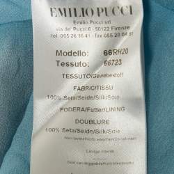 Pre Owned Emilio Pucci Blue Feather Print Silk Ruffle Midi Dress M