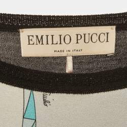 Pre Owned فستان ميني ايميلو بوتشي ساتان مطبوع أخضر / أسود وحياكة مطاطة مقاس متوسط