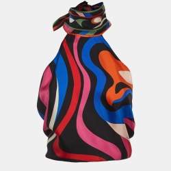 Pre Owned Pucci Multicolor Printed Silk Halterneck Scarf Top (U)