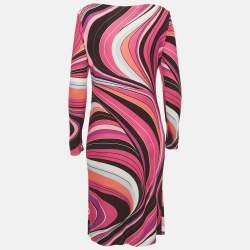 مملوكة مسبقًا فستان إيميليو بوتشي جيرسيه متعدد الألوان بطبعة نفسية ميدي مقاس صغير - سمول