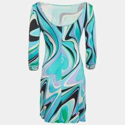 Pre Owned فساتين ميني جيرسيه إيميليو بوتشي بطباعة دوامات متعددة الألوان مقاس صغير