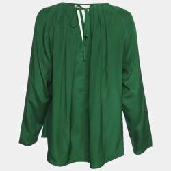 Pre Owned Emilio Pucci Green Silk Pleated Top M